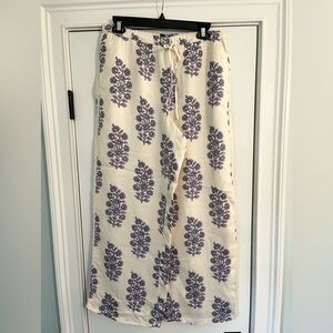 J. Crew Cream Wide-Leg Pants with Purple Floral Print